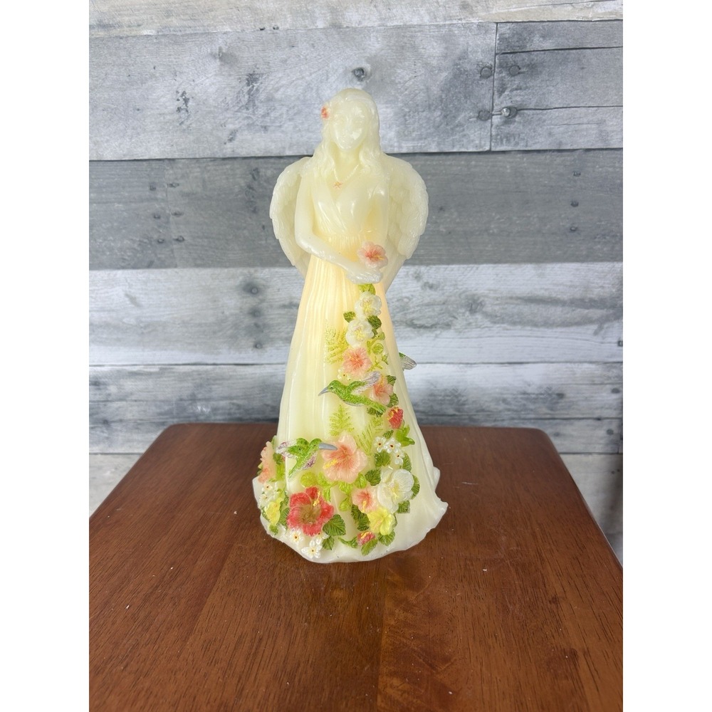 Wax Lighted Angel With Flowers 11" Figurine Collectible